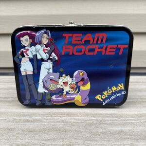 1999 Pokemon Team Rocket with Meowth Tin Lunch Box Storage Bin Vintage RARE